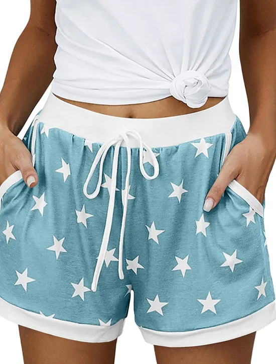New Women's EU / US Size Pajamas Track Pants Baggy Shorts Athleisure Athletic Short Medium Waist Star Pocket Printing Basic Outdoor Comfortable Sports Micro-elastic Casual Sports claret Spring Grass Women Shorts
