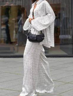 Clearance Women's EU / US Size2 Pieces SetsFashion Daily Shirt Pants Trousers Long Sleeve Shirt Collar Plaid Print Casual Daily Weekend Autumn / Fall Loose Fit Women Two Piece Sets