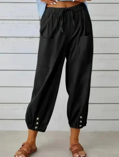 Discount Women's EU / US Size Relaxed Harem Pants Casual Harlem Pants Knee Length High Waist Solid Colored Pocket Harem Breathability Outdoor Inelastic Outdoor Casual Daily Spring & Summer Loose Fit Women Pants