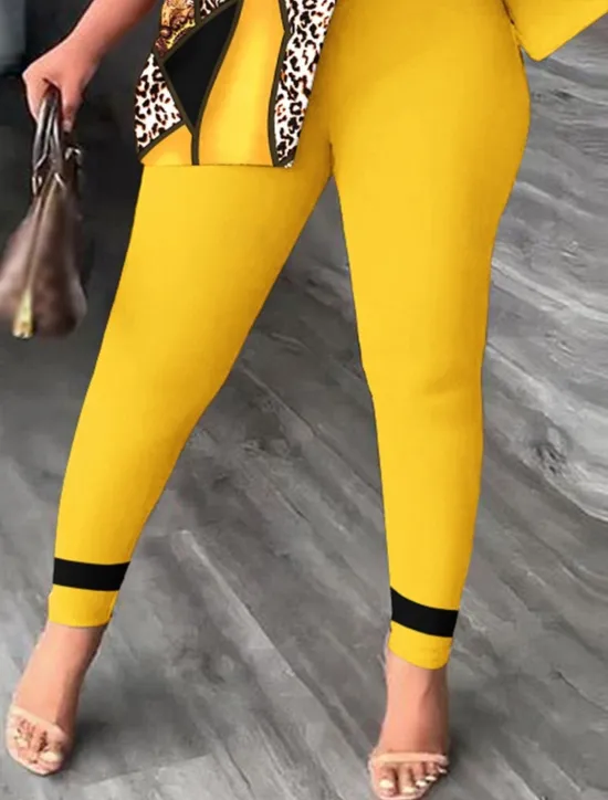 Women's Fashion Shirt Pants Sets Pants Trousers Short Sleeve One Shoulder Leopard Print Casual Daily Yellow Red Blue Spring & Summer Regular Fit Women Two Piece Sets