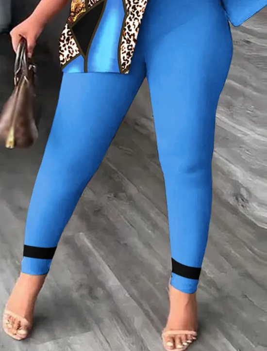 Women's Fashion Shirt Pants Sets Pants Trousers Short Sleeve One Shoulder Leopard Print Casual Daily Yellow Red Blue Spring & Summer Regular Fit Women Two Piece Sets