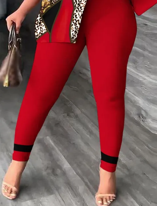 Women's Fashion Shirt Pants Sets Pants Trousers Short Sleeve One Shoulder Leopard Print Casual Daily Yellow Red Blue Spring & Summer Regular Fit Women Two Piece Sets