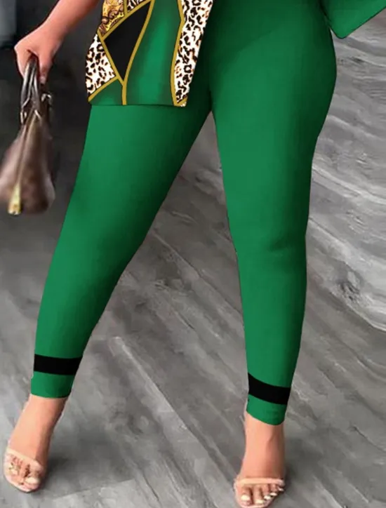 Women's Fashion Shirt Pants Sets Pants Trousers Short Sleeve One Shoulder Leopard Print Casual Daily Yellow Red Blue Spring & Summer Regular Fit Women Two Piece Sets