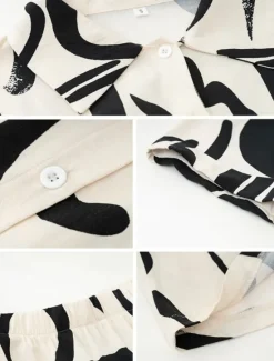 Best Women's Fashion Streetwear Daily Shirt Blouse Wide Leg Pants Half Sleeve Shirt Collar Floral Drawstring Print Casual Daily Black Green Beige Spring & Fall Regular Fit Women Two Piece Sets