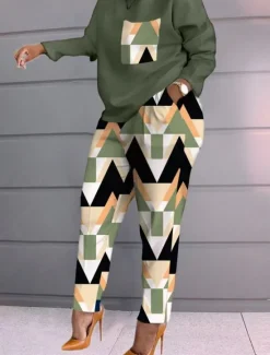 New Women's Fashion Streetwear Daily Pants Sets Long Sleeve Crew Neck Graphic Color Block Letter Print Casual Daily Black White Red Spring Regular Fit Women Two Piece Sets