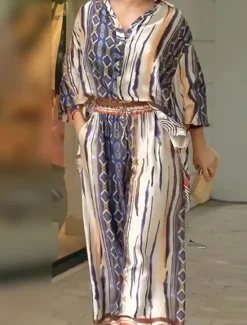 Women's Fashion Streetwear Blouse Wide Leg Pants Long Sleeve Shirt Collar Geometric Formal Party Work Fall Loose Fit Women Two Piece Sets