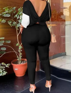 Sale Women's Fashion Streetwear Daily Pants Sets Long Sleeve Round Neck Ombre Letter Print Casual Daily Black White Navy Blue Summer Regular Fit Women Two Piece Sets