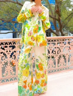 Hot Women's Fashion Streetwear Daily Shirt Blouse Wide Leg Pants Long Sleeve Shirt Collar Plain Print Casual Daily Spring & Fall Regular Fit Women Two Piece Sets