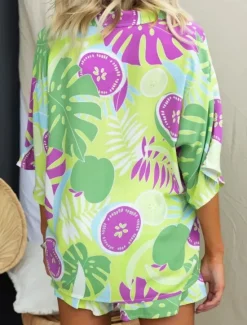 Women's Fashion Streetwear Daily Shirt Blouse Baggy Shorts 3/4 Length Sleeve Shirt Collar Floral Color Block Print Casual Daily Pink Blue Green Spring & Fall Regular Fit Women Two Piece Sets