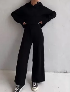 Best Women's Fashion Streetwear Daily Hoodie Sweatpants Long Sleeve Crew Neck Plain Drawstring Casual Daily Black White Blue Fall Regular Fit Women Two Piece Sets