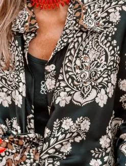 Online Women's Fashion Streetwear Daily Shirt Blouse Wide Leg Pants Long Sleeve Shirt Collar Floral Print Casual Daily Summer Regular Fit Women Two Piece Sets