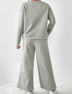 Hot Women's Fashion Streetwear Daily Sweatshirt Sweatpants Long Sleeve Crew Neck Plain Drawstring Casual Daily Black White Beige Fall Regular Fit Women Two Piece Sets