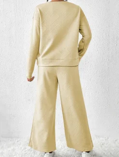 Hot Women's Fashion Streetwear Daily Sweatshirt Sweatpants Long Sleeve Crew Neck Plain Drawstring Casual Daily Black White Beige Fall Regular Fit Women Two Piece Sets