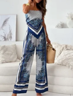 Best Women's Fashion Streetwear Daily Camisole Wide Leg Pants Sleeveless Strap Floral Backless Print Casual Daily Black Navy Blue Sky Blue Summer Regular Fit Women Two Piece Sets