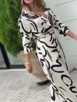 New Women's Fashion Streetwear Daily Shirt Blouse Wide Leg Pants Long Sleeve Shirt Collar Graphic Print Casual Daily Spring & Fall Regular Fit Women Two Piece Sets