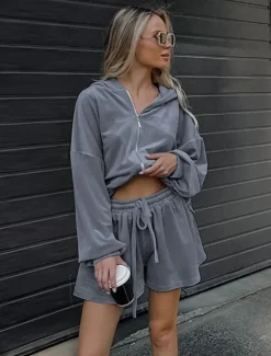 Women's Fashion Streetwear Daily Tracksuit Long Sleeve Hooded Solid Color Outdoor Vacation Yoga Spring Regular Fit Women Two Piece Sets
