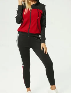 Discount Women's Fashion Streetwear Daily Hoodie Pants Sets Long Sleeve Hooded Geometric Print Casual Daily Pink Red Royal Blue Summer Regular Fit Women Two Piece Sets