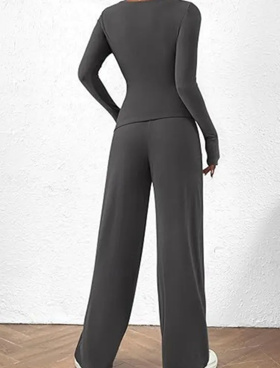 Discount Women's Fashion Streetwear Daily Pants Sets Long Sleeve Crew Neck Plain Casual Daily Black Red Dark Green Summer Regular Fit Women Two Piece Sets