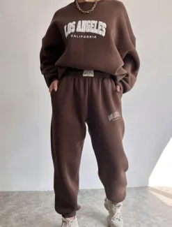 Outlet Women's Fashion Streetwear Daily Sweatshirt Sweatpants Long Sleeve Crew Neck Letter Print Casual Daily Blue Brown Beige Fall Regular Fit Women Two Piece Sets