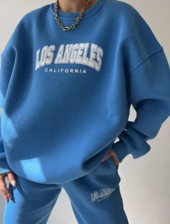 Outlet Women's Fashion Streetwear Daily Sweatshirt Sweatpants Long Sleeve Crew Neck Letter Print Casual Daily Blue Brown Beige Fall Regular Fit Women Two Piece Sets