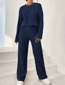 Discount Women's Fashion Streetwear Daily Sweatshirt Sweatpants Long Sleeve Crew Neck Plain Casual Daily Navy Blue Blue Khaki Fall Regular Fit Women Two Piece Sets