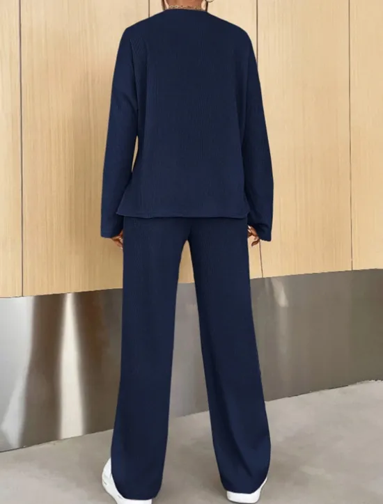 Discount Women's Fashion Streetwear Daily Sweatshirt Sweatpants Long Sleeve Crew Neck Plain Casual Daily Navy Blue Blue Khaki Fall Regular Fit Women Two Piece Sets