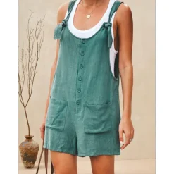 Sale Women's Fashion Streetwear Overalls Short Pants Daily Weekend Inelastic Plain Linen / Cotton Blend Breathable Soft Mid Waist Loose Green Black Army Green Fuchsia Khaki S M L XL XXL Women Jumpsuits