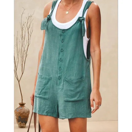 Sale Women's Fashion Streetwear Overalls Short Pants Daily Weekend Inelastic Plain Linen / Cotton Blend Breathable Soft Mid Waist Loose Green Black Army Green Fuchsia Khaki S M L XL XXL Women Jumpsuits
