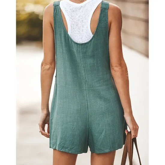 Sale Women's Fashion Streetwear Overalls Short Pants Daily Weekend Inelastic Plain Linen / Cotton Blend Breathable Soft Mid Waist Loose Green Black Army Green Fuchsia Khaki S M L XL XXL Women Jumpsuits