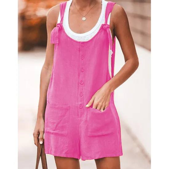 Sale Women's Fashion Streetwear Overalls Short Pants Daily Weekend Inelastic Plain Linen / Cotton Blend Breathable Soft Mid Waist Loose Green Black Army Green Fuchsia Khaki S M L XL XXL Women Jumpsuits