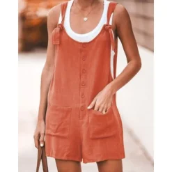 Sale Women's Fashion Streetwear Overalls Short Pants Daily Weekend Inelastic Plain Linen / Cotton Blend Breathable Soft Mid Waist Loose Green Black Army Green Fuchsia Khaki S M L XL XXL Women Jumpsuits
