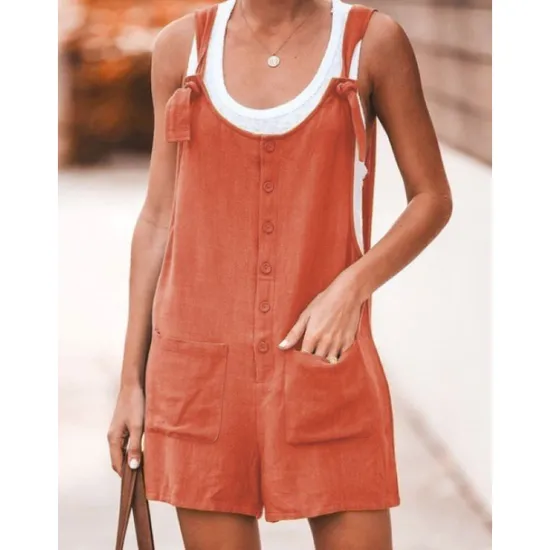 Sale Women's Fashion Streetwear Overalls Short Pants Daily Weekend Inelastic Plain Linen / Cotton Blend Breathable Soft Mid Waist Loose Green Black Army Green Fuchsia Khaki S M L XL XXL Women Jumpsuits