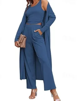 Women's Fashion Two Piece Sets Long Sleeve Round Neck Drawstring Ruched Casual Daily claret Pink Navy Blue Spring Regular Fit Women Two Piece Sets