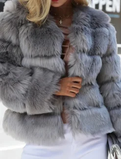 Online Women's Faux Fur Coat Active Elegant Comfortable Street Style Faux Fur Trim Outdoor Daily Wear Vacation Going out Faux Fur Short Coat Winter Fall Purple Pink Fuchsia Open Front Collarless Regular Fit Women Furs & Leathers