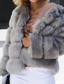 Online Women's Faux Fur Coat Active Elegant Comfortable Street Style Faux Fur Trim Outdoor Daily Wear Vacation Going out Faux Fur Short Coat Winter Fall Purple Pink Fuchsia Open Front Collarless Regular Fit Women Furs & Leathers