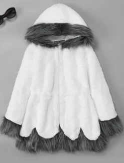 Outlet Women's Faux Fur Coat Sherpa Jacket Long Coat White Black Active Wedding Fall Hoodie Regular Fit S M L XL XXL 3XL / Long Sleeve / Daily / Warm / Color Block Women Furs & Leathers