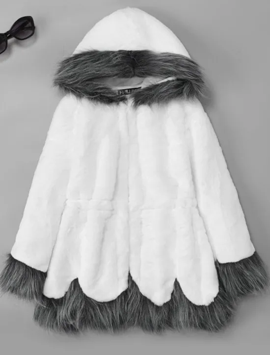 Outlet Women's Faux Fur Coat Sherpa Jacket Long Coat White Black Active Wedding Fall Hoodie Regular Fit S M L XL XXL 3XL / Long Sleeve / Daily / Warm / Color Block Women Furs & Leathers