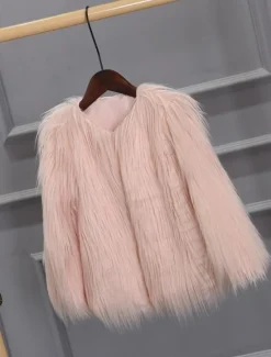 Online Women's Faux Fur Coat Warm Breathable Patchwork Elegant Cute Solid Color Party Street Pullover Crewneck Regular Fit Long Sleeve Outerwear Pink Red Khaki Fall Winter Women Furs & Leathers