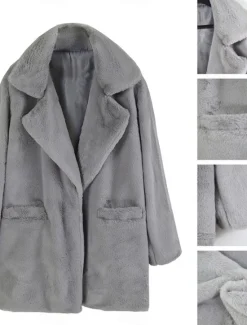 Discount Women's Faux Fur Coat Warm Breathable Pocket Fleece Lined Casual Plain Vacation Street Daily Wear Going out Single Breasted Regular Turndown Regular Fit Long Sleeve Outerwear Khaki Gray Fall Winter Women Puffers & Parka|Furs & Leathers