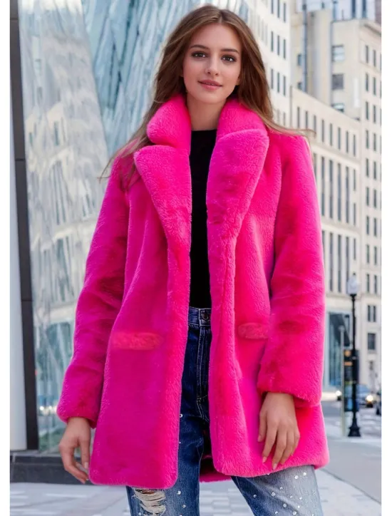 Women's Faux Fur Coat Warm Comfortable Pocket Knitting Elegant Fashion Daily Sweet Solid Color Home Casual Daily Wear Casual Daily Single Breasted Regular Lapel Slim Long Sleeve Outerwear Black White Women Furs & Leathers