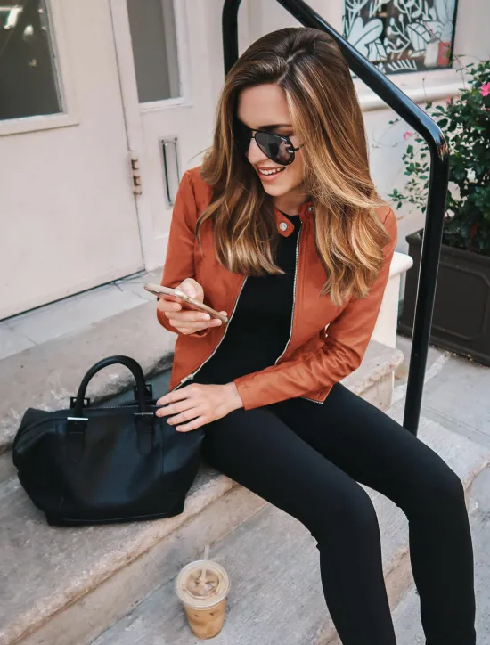 Outlet Women's Faux Leather Jacket Street Shopping Spring Fall Regular Coat Slim Windproof Chic & Modern Jacket Long Sleeve Solid Color Faux Fur Trim Denim Blue Black Blue Women Jackets