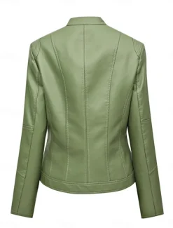Hot Women's Faux Leather Jacket Casual Jacket Comfortable Breathable Zipper Pocket Fashion Casual Plain Vacation Street Casual Daily Wear Zipper Short Turndown Slim Long Sleeve Outerwear Black Red Green Women Jackets