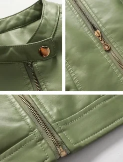 Hot Women's Faux Leather Jacket Casual Jacket Comfortable Breathable Zipper Pocket Fashion Casual Plain Vacation Street Casual Daily Wear Zipper Short Turndown Slim Long Sleeve Outerwear Black Red Green Women Jackets