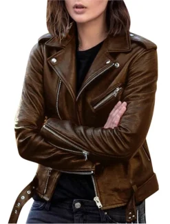 Hot Women's Faux Leather Jacket Jacket Comfortable Pocket Full Zip Casual Solid Color Street Daily Zipper Short Regular Turndown Regular Fit Long Sleeve Outerwear Black Wine Blue Fall Winter Women Jackets