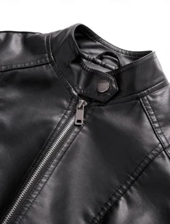 Online Women's Faux Leather Jacket Casual Jacket Comfortable Breathable Zipper Pocket Casual Plain Vacation Street Casual Daily Wear Zipper Short Stand Collar Regular Fit Long Sleeve Outerwear Black Wine Women Jackets