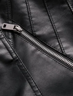 Online Women's Faux Leather Jacket Casual Jacket Comfortable Breathable Zipper Pocket Casual Plain Vacation Street Casual Daily Wear Zipper Short Stand Collar Regular Fit Long Sleeve Outerwear Black Wine Women Jackets