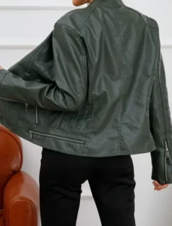 Online Women's Faux Leather Jacket Casual Jacket Comfortable Breathable Zipper Pocket Casual Plain Vacation Street Casual Daily Wear Zipper Short Stand Collar Regular Fit Long Sleeve Outerwear Black Wine Women Jackets