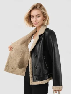 Discount Women's Faux Leather Jacket Fleece Jacket Warm Zipper Pocket Buttons Vintage Fashion Casual Plain Street Casual Daily Wear Short Notch Lapel Regular Fit Long Sleeve Outerwear Fall Winter Women Jackets