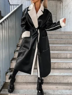 Women's Faux Leather Jacket Winter Coat Winter Jacket Windproof Warm Work Street Daily Wear Vacation Pocket Single Breasted Turndown Casual Street Style Solid Color Loose Fit Outerwear Long Sleeve Women Jackets|Coats & Trench Coats