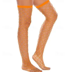 Online Women's Fishnet Rhinestone Tights and Red High Heels Performance Nightclub Luxury Seductive Fashion Statement Legwear and Footwear Women Lingerie